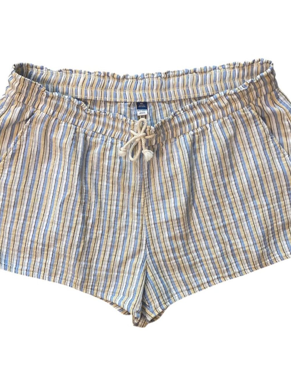 Women's OLD NAVY High-Waisted Crinkle Gauze Shorts ~ Blue Stripe ~ Size XXL